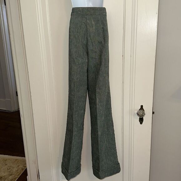 Vintage 70s H.I.S. For Girls green tweed bell bottom cuffed hem jeans - Picture 7 of 9